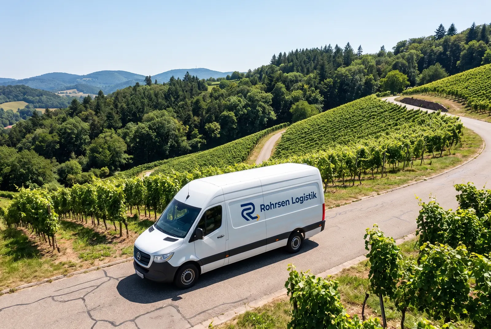 Rohrsen-Logistik-Transporter unterwegs zwischen Weinbergen und Schwarzwald bei Baden-Baden