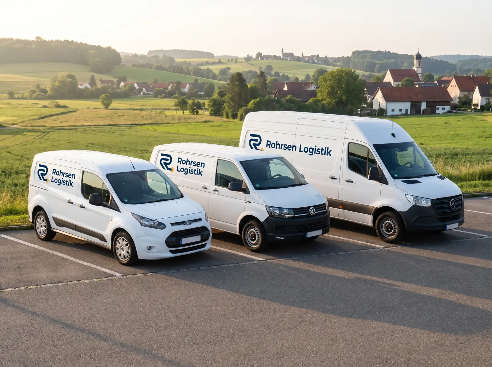 Drei weiße Rohrsen-Logistik-Transporter in einer Reihe
